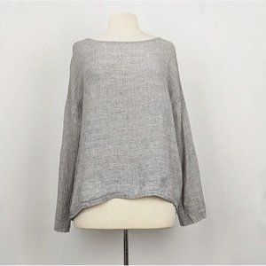 Elizabeth Suzann Top Gray Linen Crinkle Long Sleeve Misses M